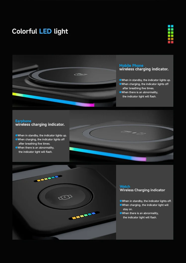 Led Colorful Light Wireless Charging Pad 15w Folding Fast Charging