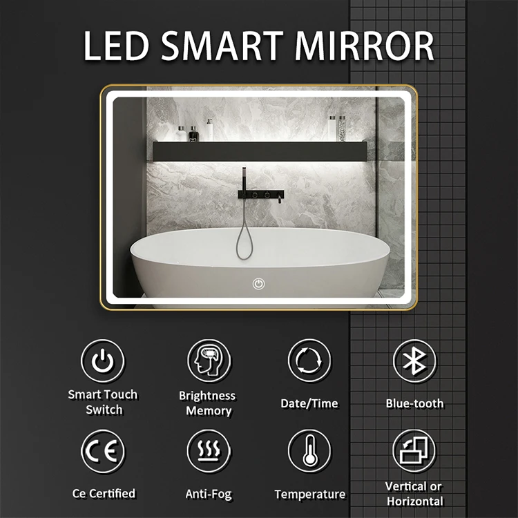 Touch Screen Smart Mirror for Bathroom With-led Lights Oval Toilet Fog Large Sensor Switch Price Bangladesh Room Bath Mirrors