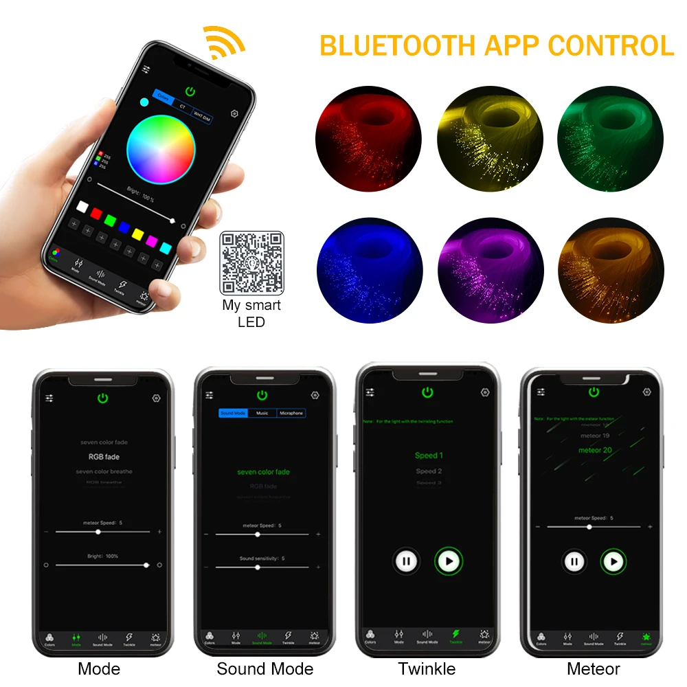 Fiber Optic Light Bluetooth App Control 16W RGBW Ceiling Stars Lights with Shooting Meteor Effect