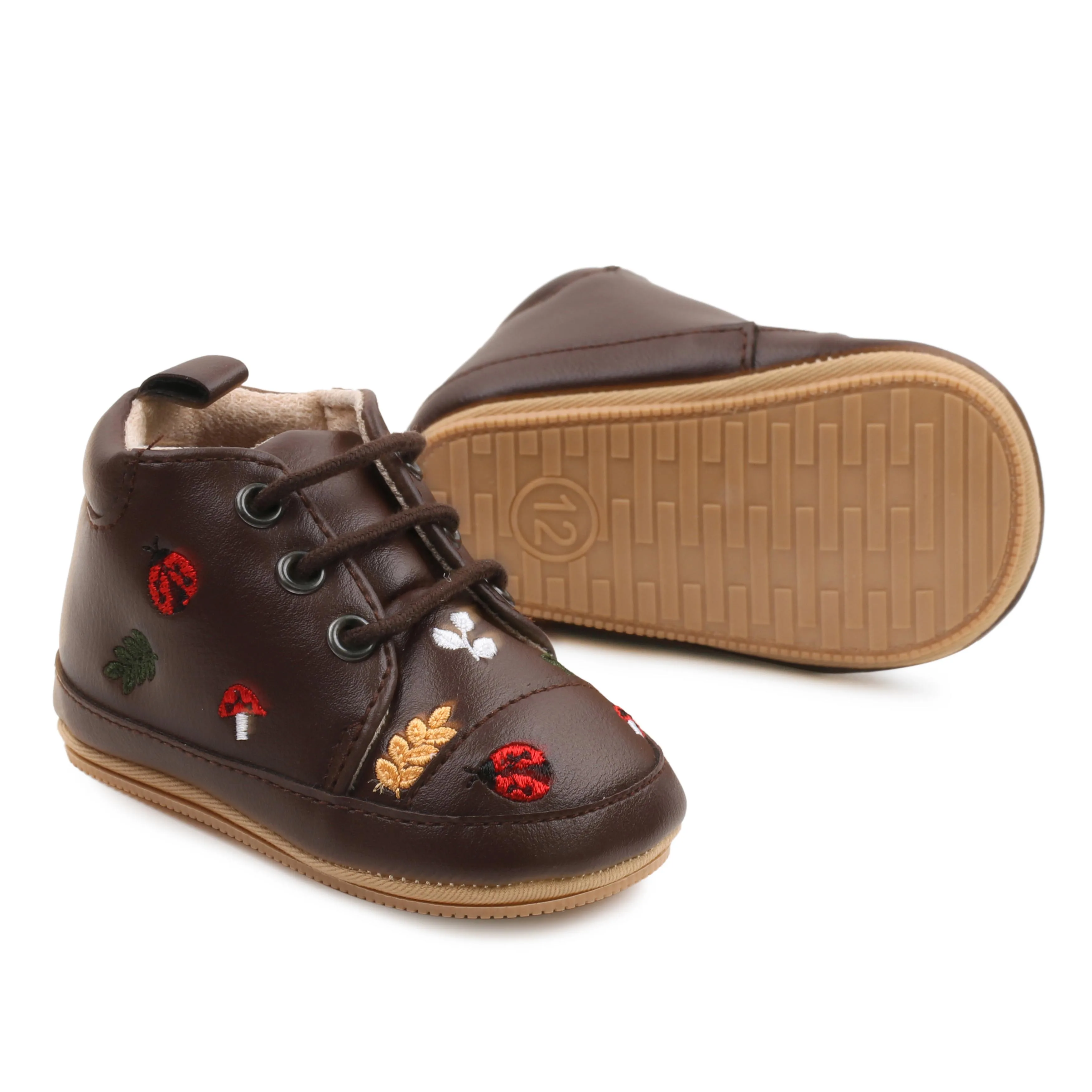 Spring and Autumn Pu Leather Cartoon Embroidered Baby High Top Front Elastic Casual Toddler Shoes factory