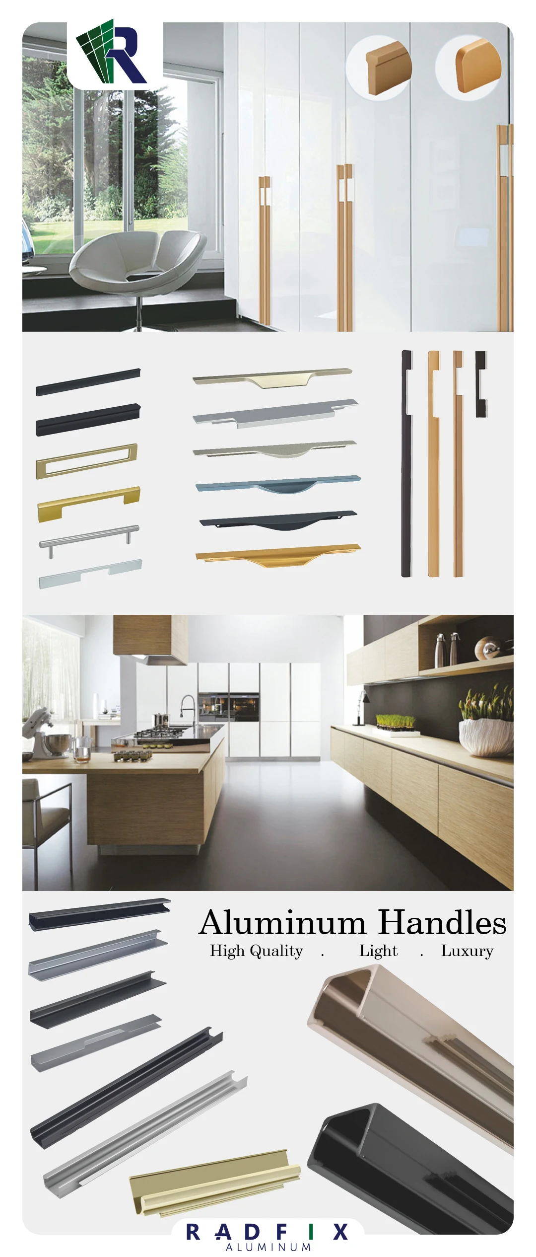 Aluminum F Type Kitchen Handle F Type Wardrobe Long Handle Customized Color And Size