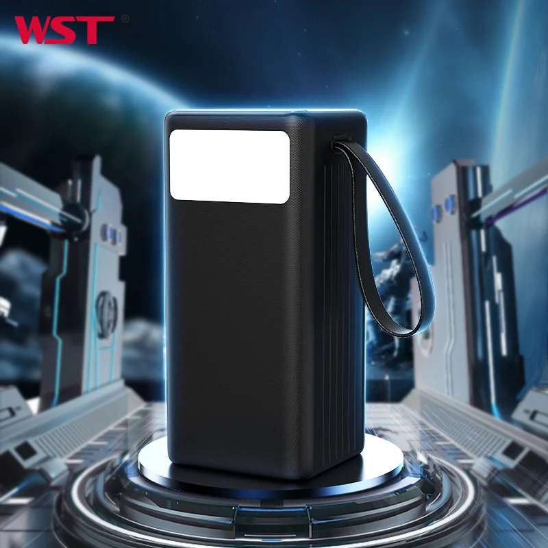 WST Floodlight LED Display Rope Handle Power Banks Outdoor Mobile Phone Portable High Capacity 50000mah Fast Charging Power Bank