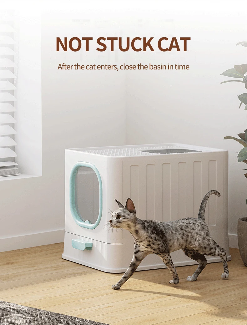 Large Fully Enclosed Plastic Cat Litter Box Foldable Antiodor Anti