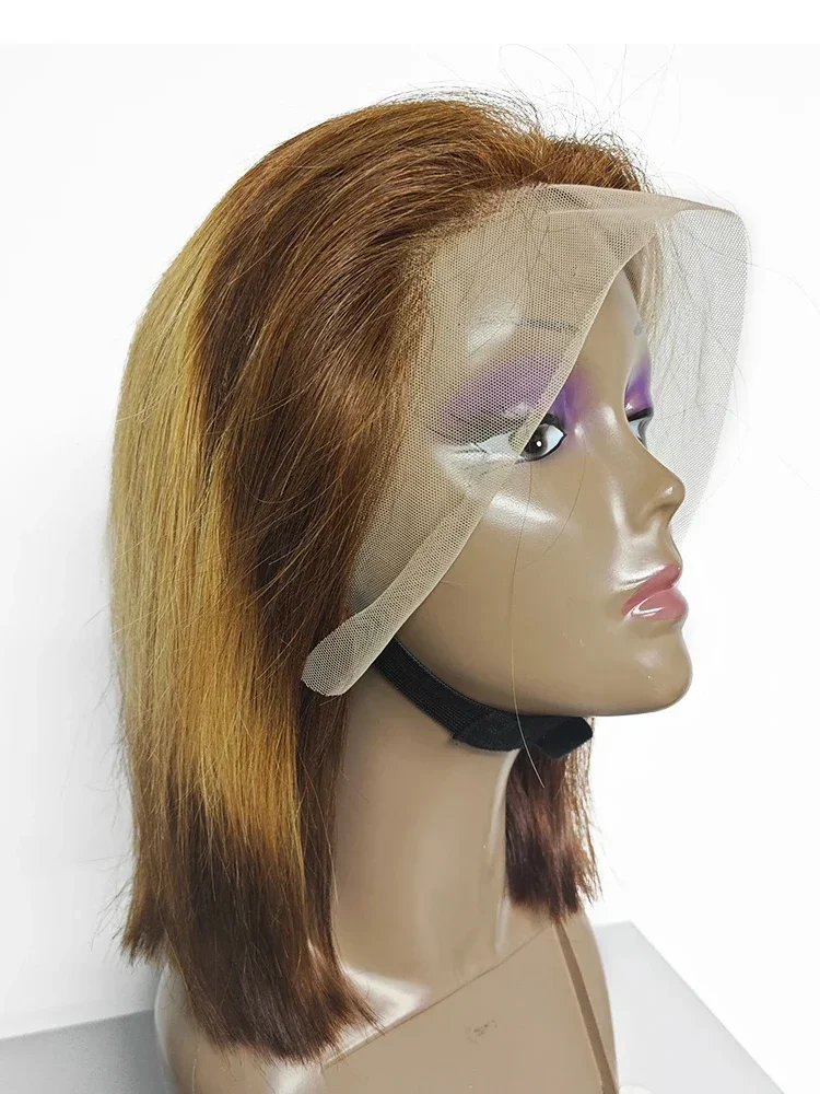 Glatte Bob-Perücke, gefärbtes menschliches Haar, brasilianische Spitze-Frontalpartie für Frauen_voghion.com