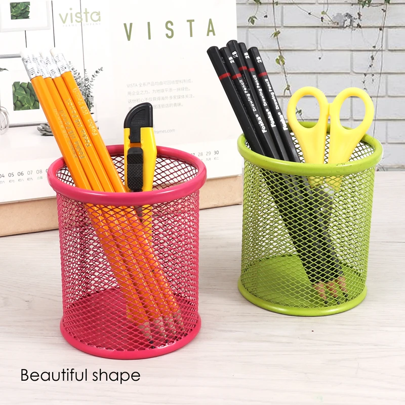 Laughhe Porte-Stylo Pot à Crayons Rond Métal - Organiseur Bureau Aluminium Durable