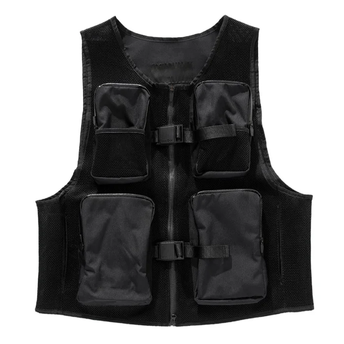 Black Crew Neck Zip up Cargo Vest - Versatile Utility Wear