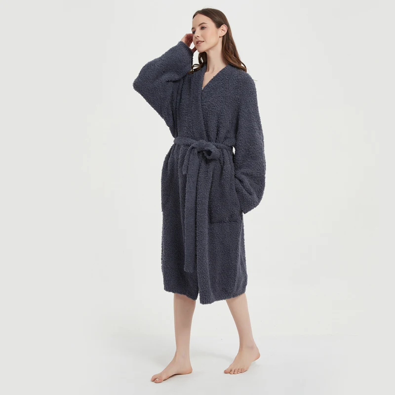 Wholesale customized logo cozy soft polyester yarn jersey knitted bath robe women with logo