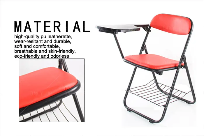 Upholstered PU Leather Training Chair With Tablet Book Holder Conference Chair folding chairs for events