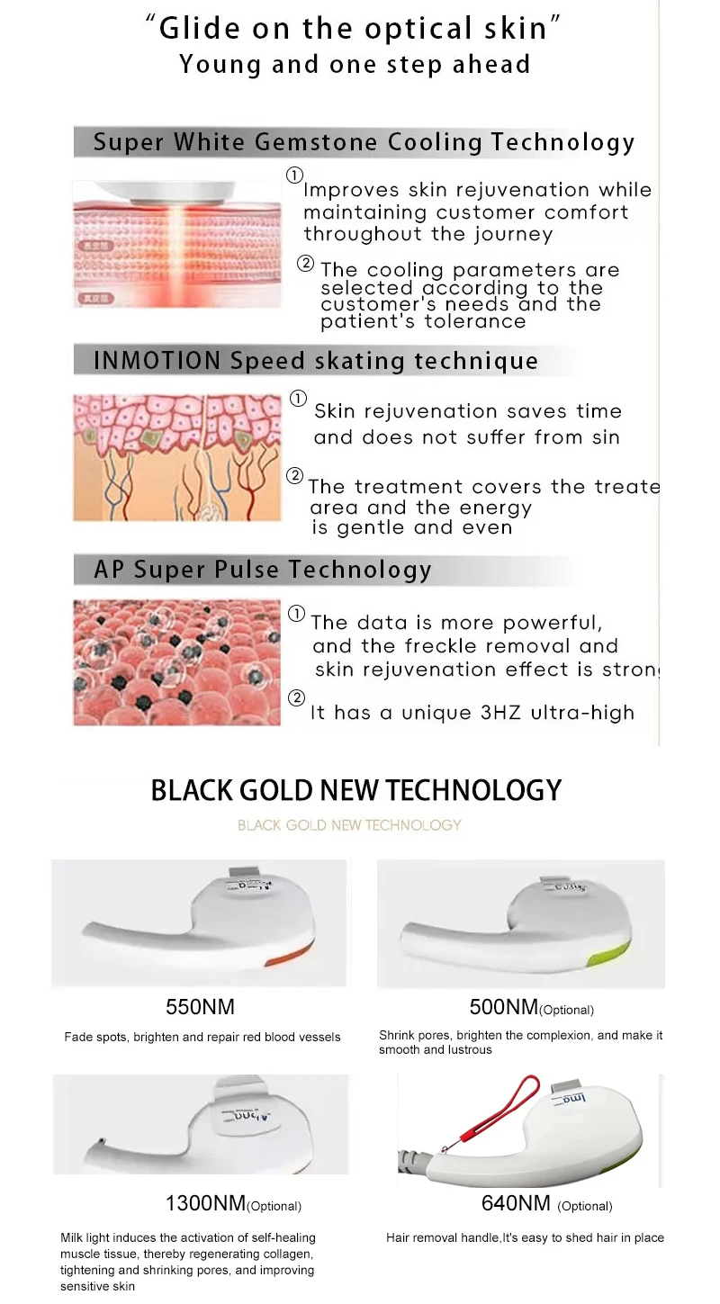 Discover the Black Gold DPL Ultra-Photon Skin Rejuvenation Device, a professional narrow-spectrum light platform designed for pigmentation correction, vascular therapy, acne treatment, and long-term hair reduction for aesthetic clinics and medical spas. Black Gold DPL Ultra-Photon Skin Rejuvenation Hair Removal Device