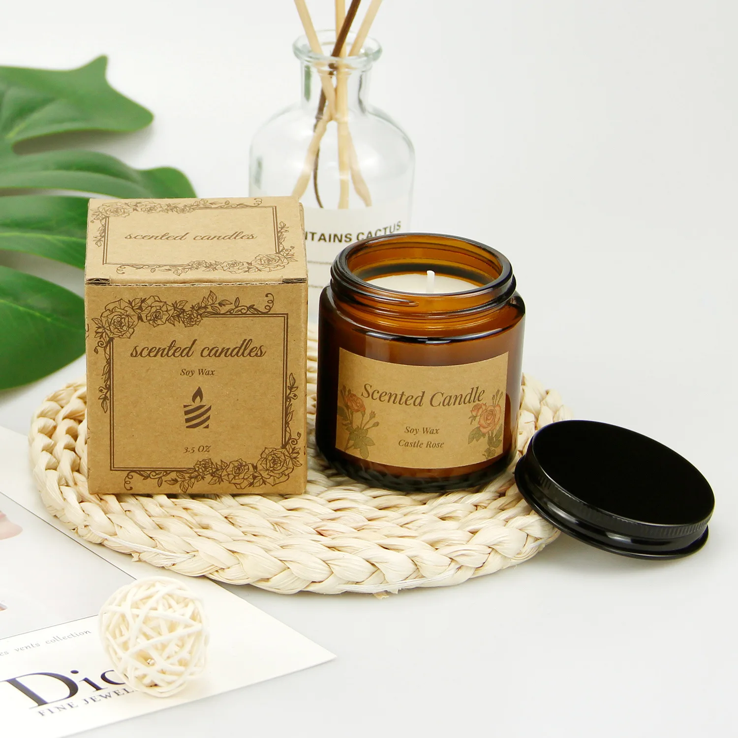 3.5oz Brown Glass Bottle Scented Candle Jar Soy Wax Retro Style