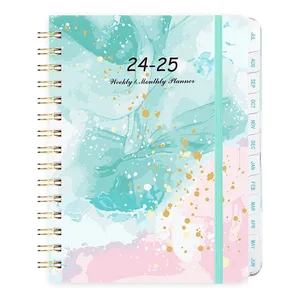 New Arrival 2026-2026 Yearly Spiral Planner Custom Hardcover Journal Organizer Agenda 12 Monthly Tabs Weekly Diary PVC Notebook