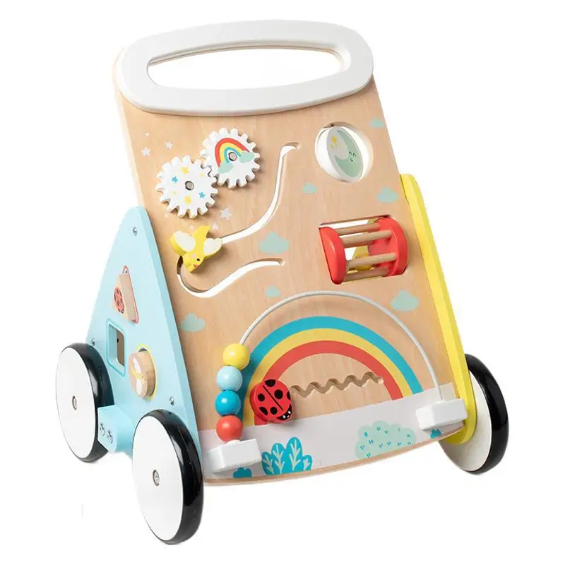 Wholesale Multi-Functional Wooden Baby Push Walker and Toddler Pull Learning Activity Center Montessori Walkers Toy