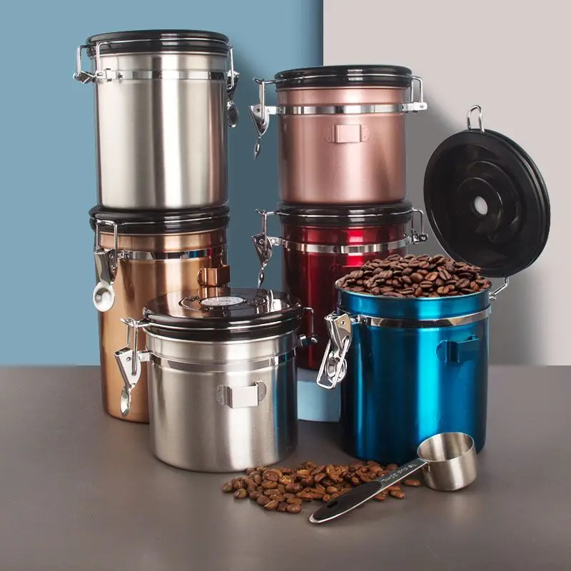 2021 Stainless steel sealed tank coffee bean coffee powder storage tank one-way exhaust valve tea storage tank
