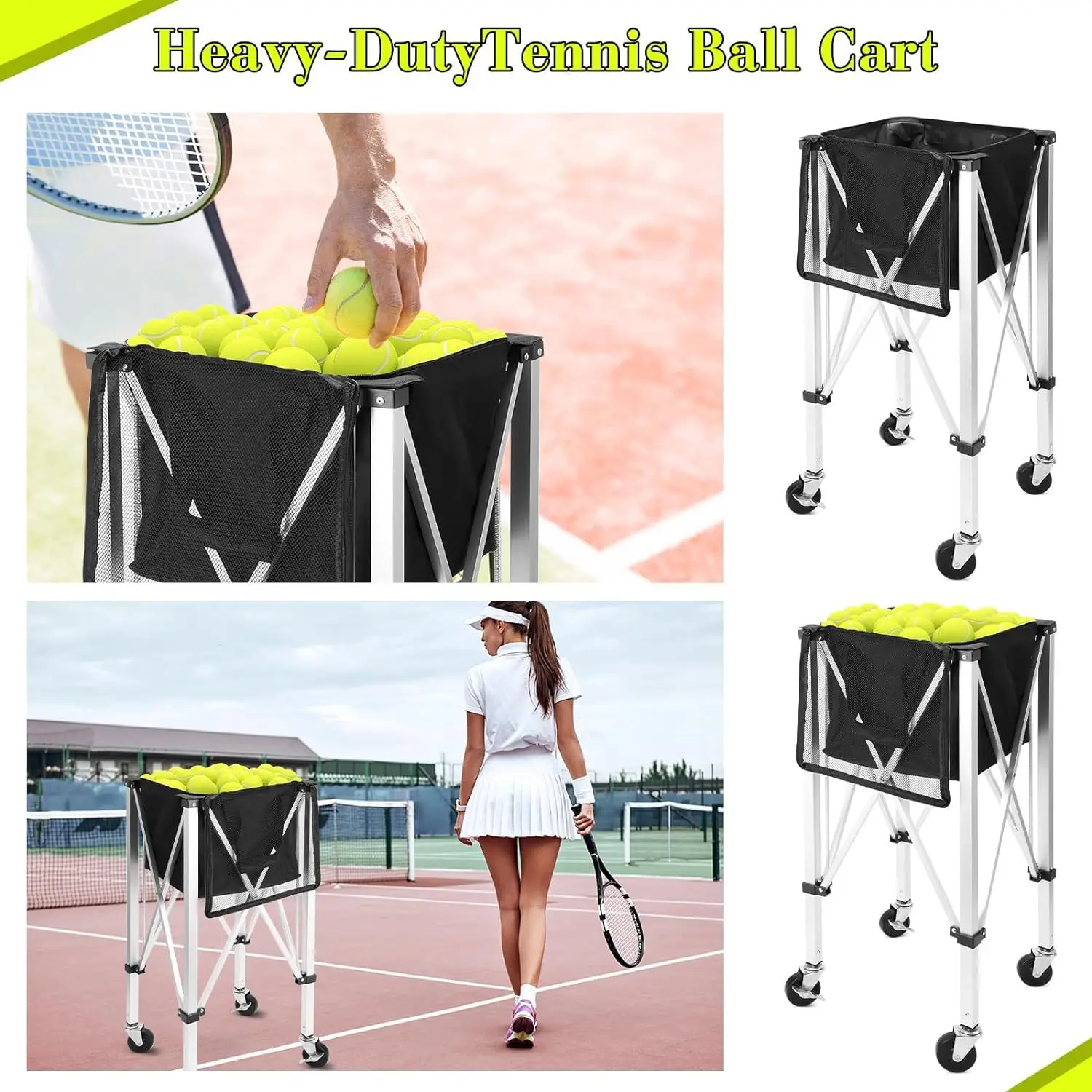 Custom Portable Tennis Training Coach Caddy Large Storage Folding Movable Trolley Practical Tennis Ball Basket Cart With Wheel manufacture