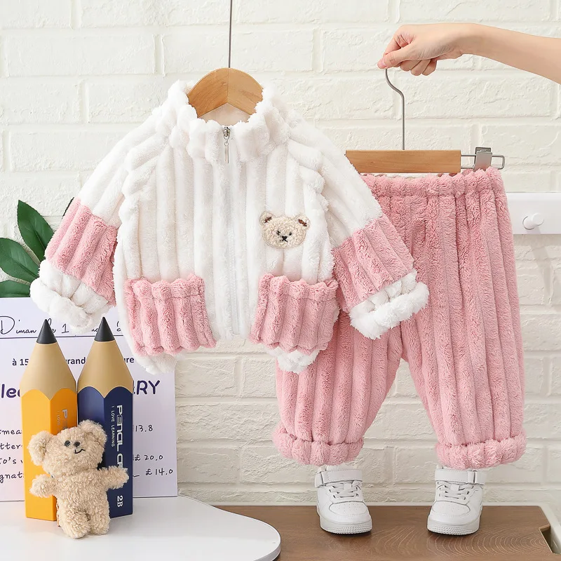 Fuyu Winter Baby Girl Boy Coral Fleece Long Sleeve Sleepwear Warming