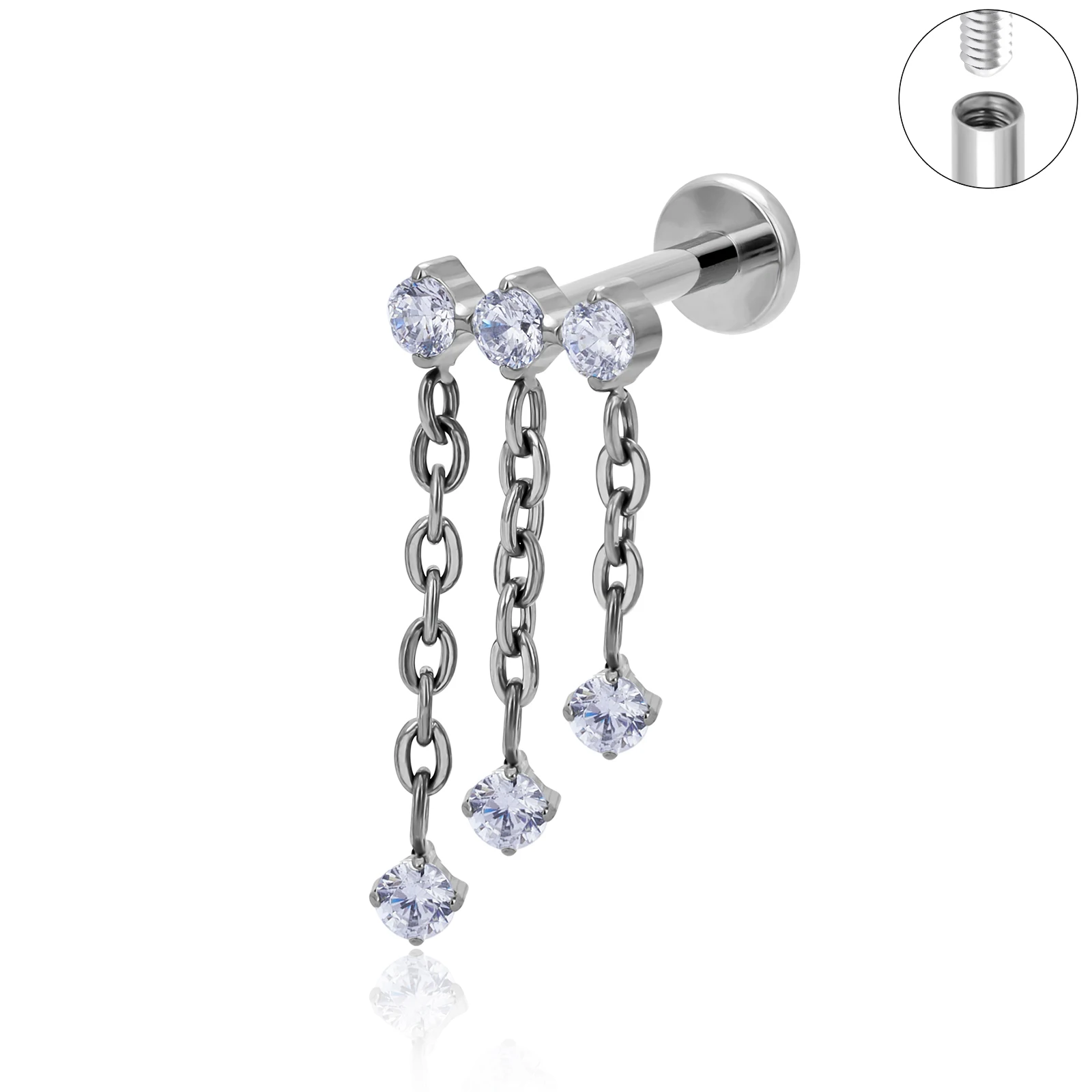 ASTM F136 Titanium Chain and Hinged Earring Zircon Inlay Ear Studs Labret Sling Originality Punk Body Piercing Jewelry