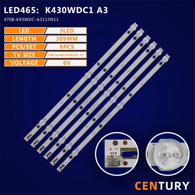 3lens K430WDC1 A3 4708-K43WDC-A1113N11 LED Strip Light for Philips  43PFF5012/T3 43DL4012N/62 L43E6800 43HFF5952/T3 43L1600C