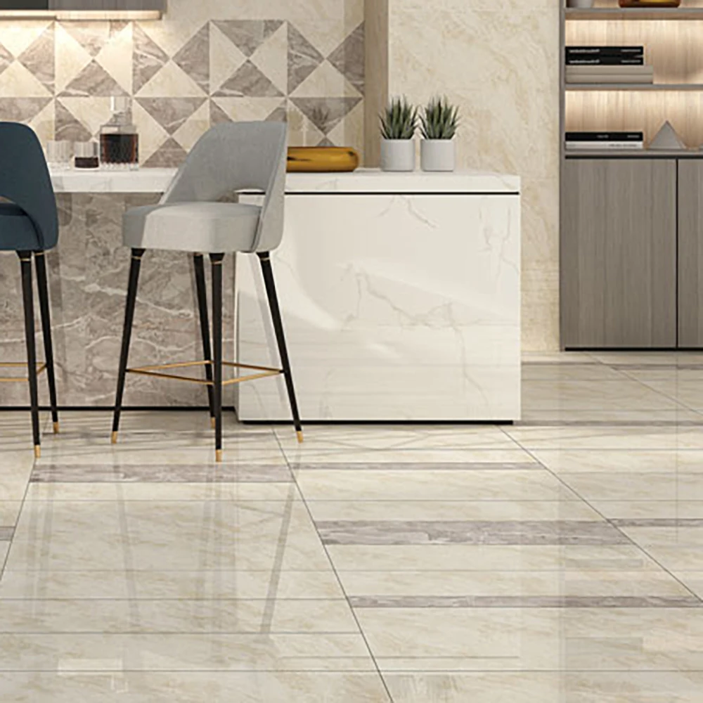 Marble Flooring Cream Porcelain Floor Tiles 800 X 800mm High Gloss Full