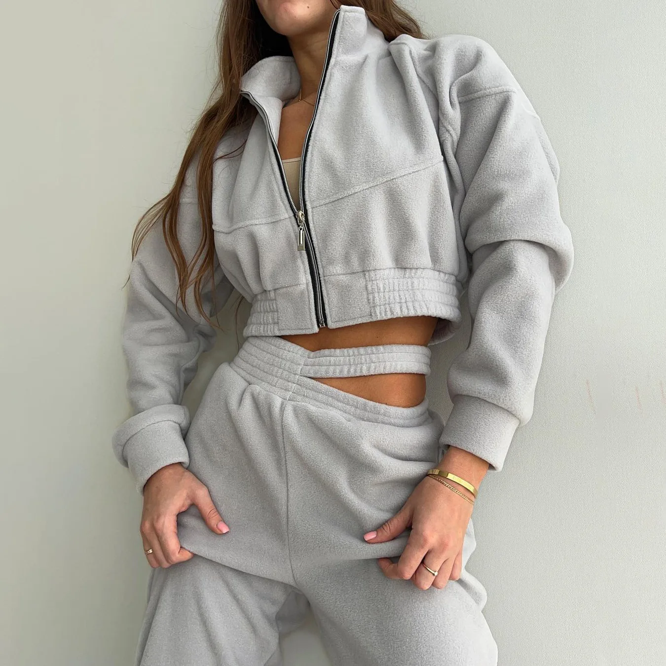 2025 Fall Winter Custom Logo Women Y2K Zipper up Fashion Sexy Crop Tops Sweatpants Set Women Tracksuits