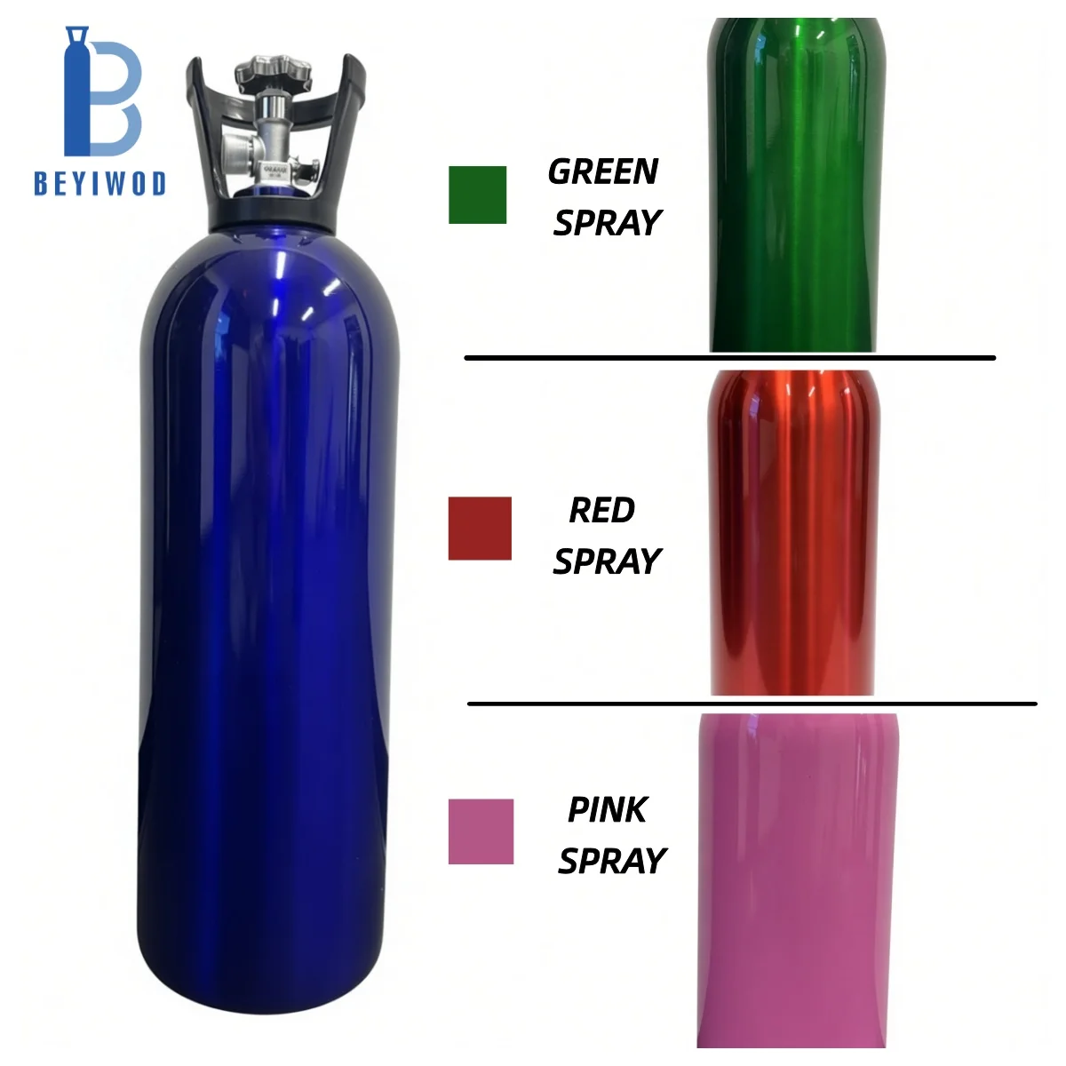 알루미늄 CO₂ 가스 탱크 실린더, 2.5파운드, 5파운드, 10파운드, 15파운드, 20파운드, 고압 DOT3AL 규격, 음료 및 레이싱 용도