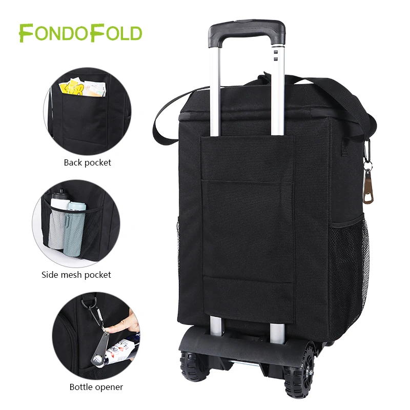 Fondofold Large Capacity Insulated Rolling Cooler Bag Portable Leakproof Picnic & Camping Ice Trolley Waterproof Food Storage