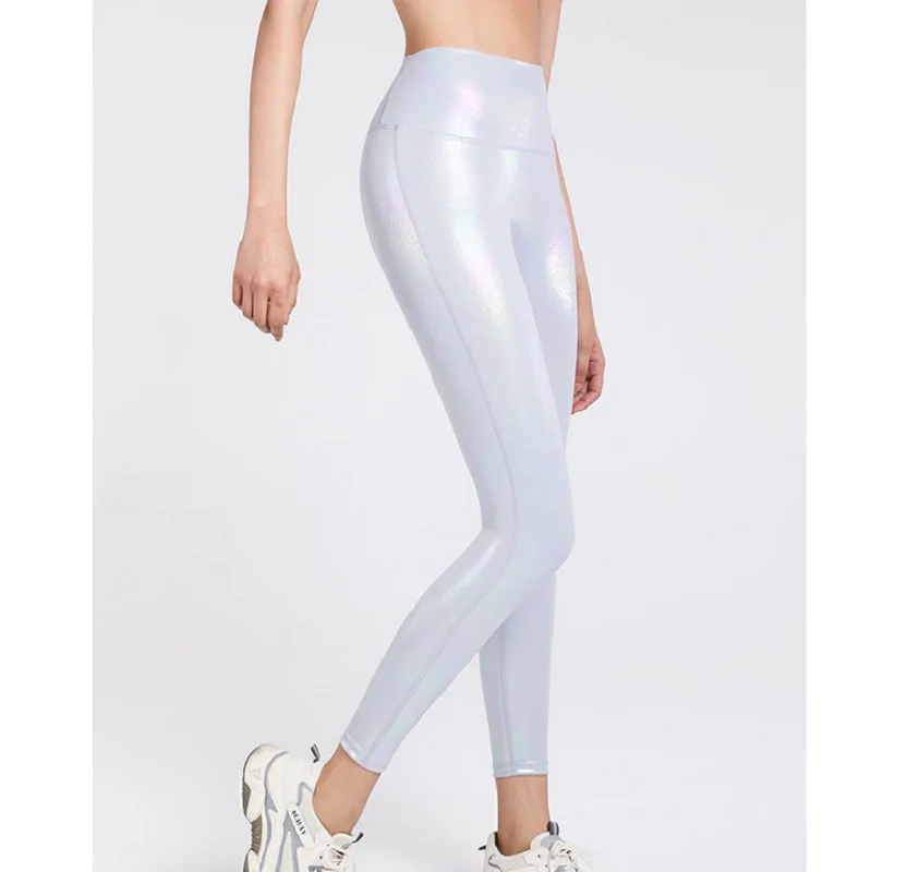 YHWW Leggings,Pearly Sexy Leggings Women Clothing Seamless Fitness Bright  Skin Leggings Shiny Slim Leather Women's Pants,White,XL 