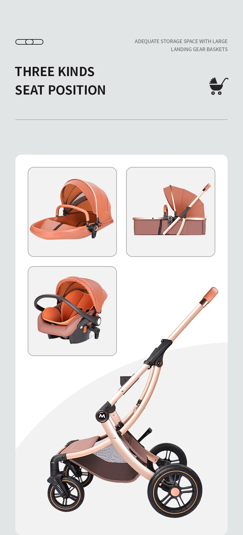 Hot Luxury Big Wheels High Landscape Pram Baby Stroller, New Design 3 in 1 Baby Doll Pram Stroller