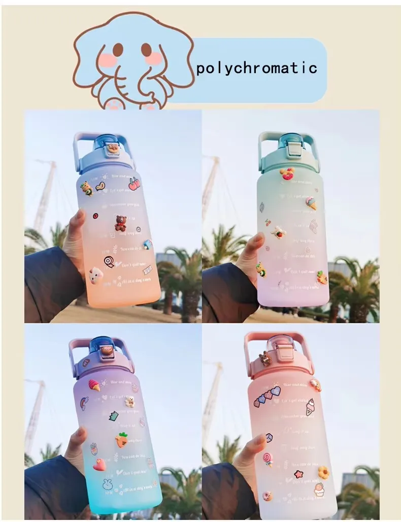 product custom bpa free plastic large capacity drinkware 2000ml  flip straw water bottle with time marker  diy stickers for sports gym-3