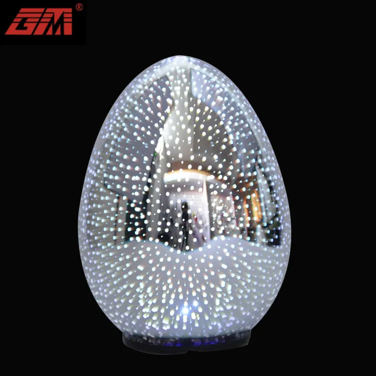 2023 Easter egg decoration led battery operated illuminated  iridescent glass pedestal egg