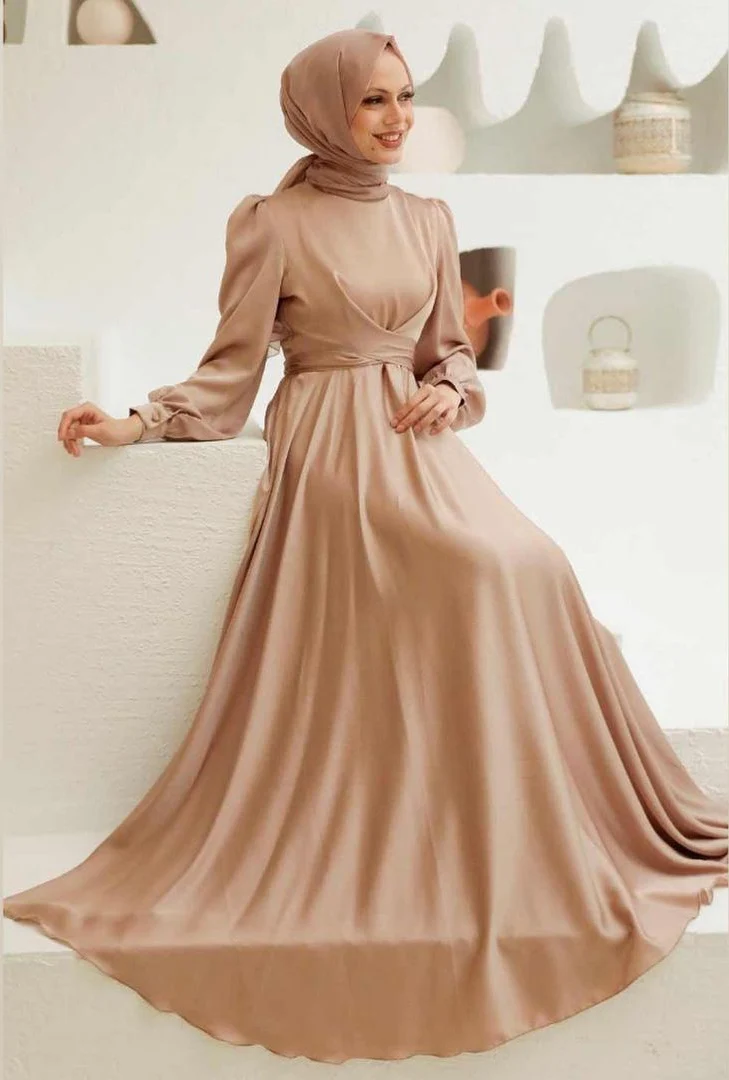 A-Line Slim Abaya Dress for Muslim Women Evening / Formal Dresses Muslim  Women Abaya 3 Pcs Solid Color Dress