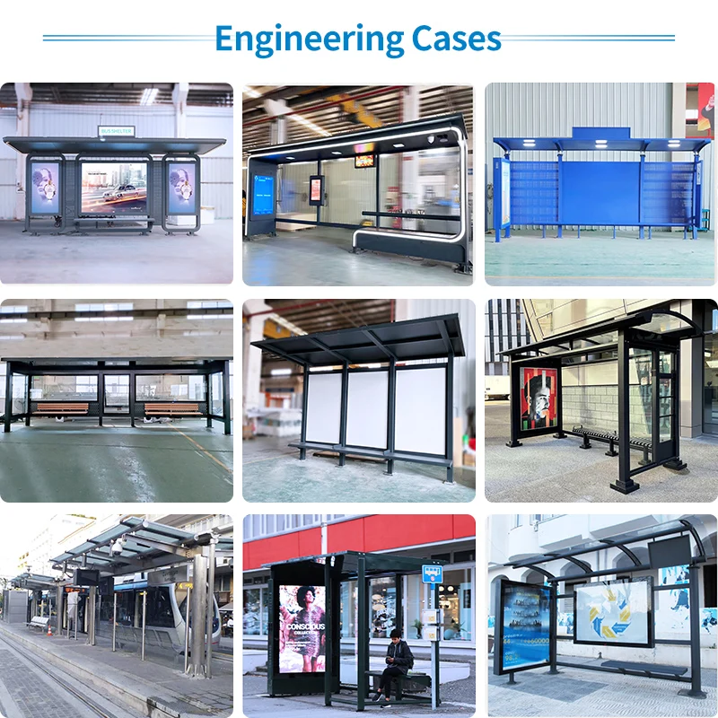 Luxury Modern Prefabricated Bus Shelter Smart Bus Stop with LED Lightbox MUPI Aluminum Frame Steel Material for Outdoor Use