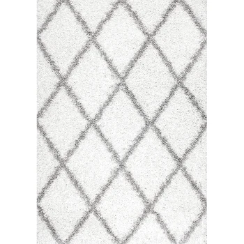 Soft Touch Area Rug Bedroom Anti-Skid Yoga Carpet Shaggy Rugs Fluffy Motley Carpets Geometric Rug 160 x 229 cm White