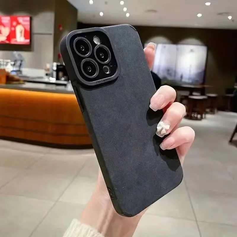 product luxury suede microfiber shockproof soft tpu edge pu smooth leather protective case for iphone 17 16 15 12 series mobile phones-5