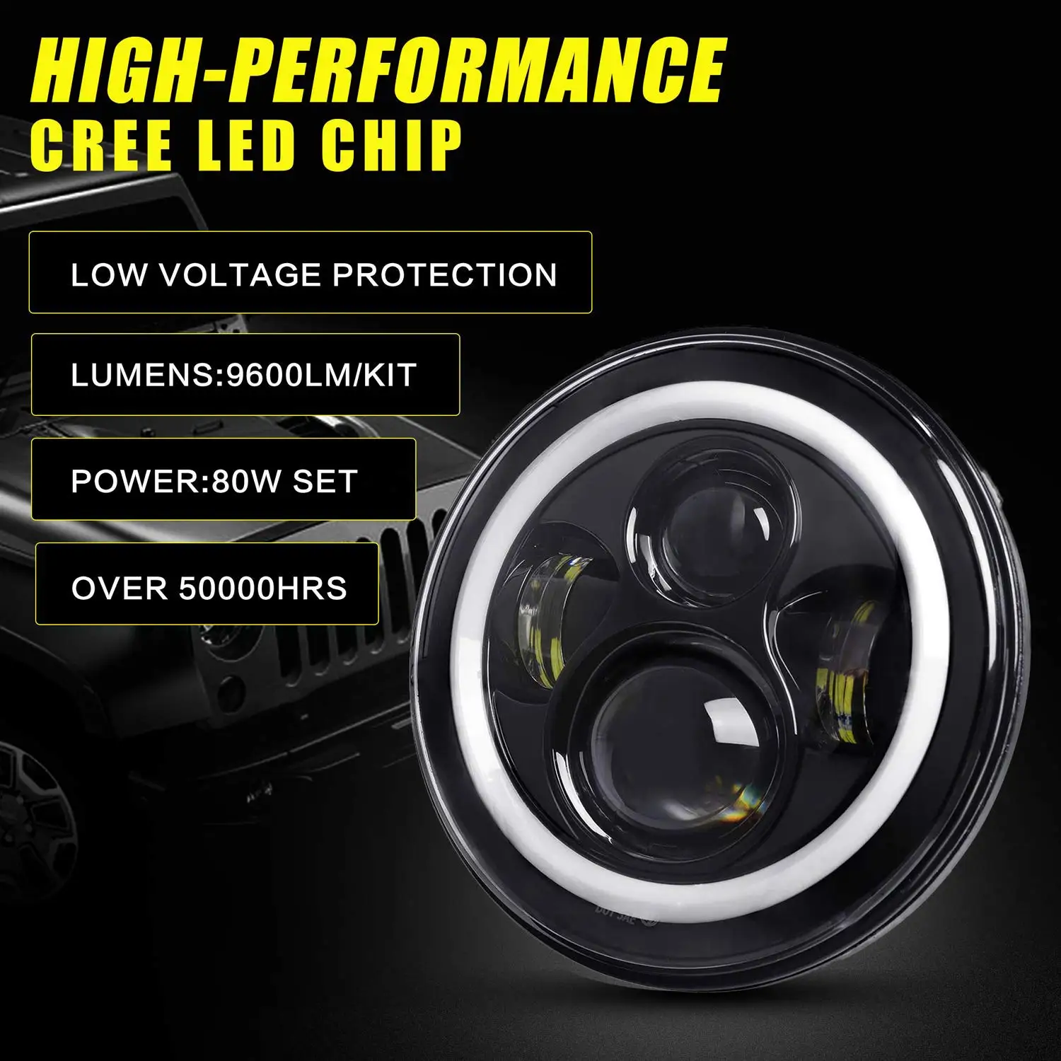 XingMang 7Inch LED Headlight Round with White DRL High Low Beam H Type Amber Turn Signal 60W Headlight 1PCS