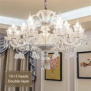 Crystal Chandelier LED Antique European Stainless Steel Dimmable Banquet Decorative Light