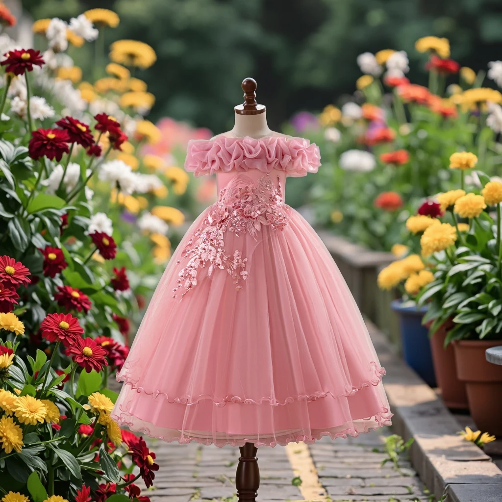 MQATZ Fashion Pink Party Dress for Flower Girls ALP-0031