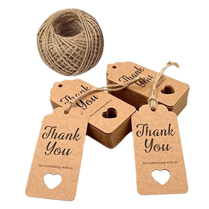 Thank You Gift Tags,Wedding Favor Tags,Paper Tags,100 Pcs Thank You for Sharing Our Special Day Tags with Jute Twine,Brown 7cm x 4cm Tags