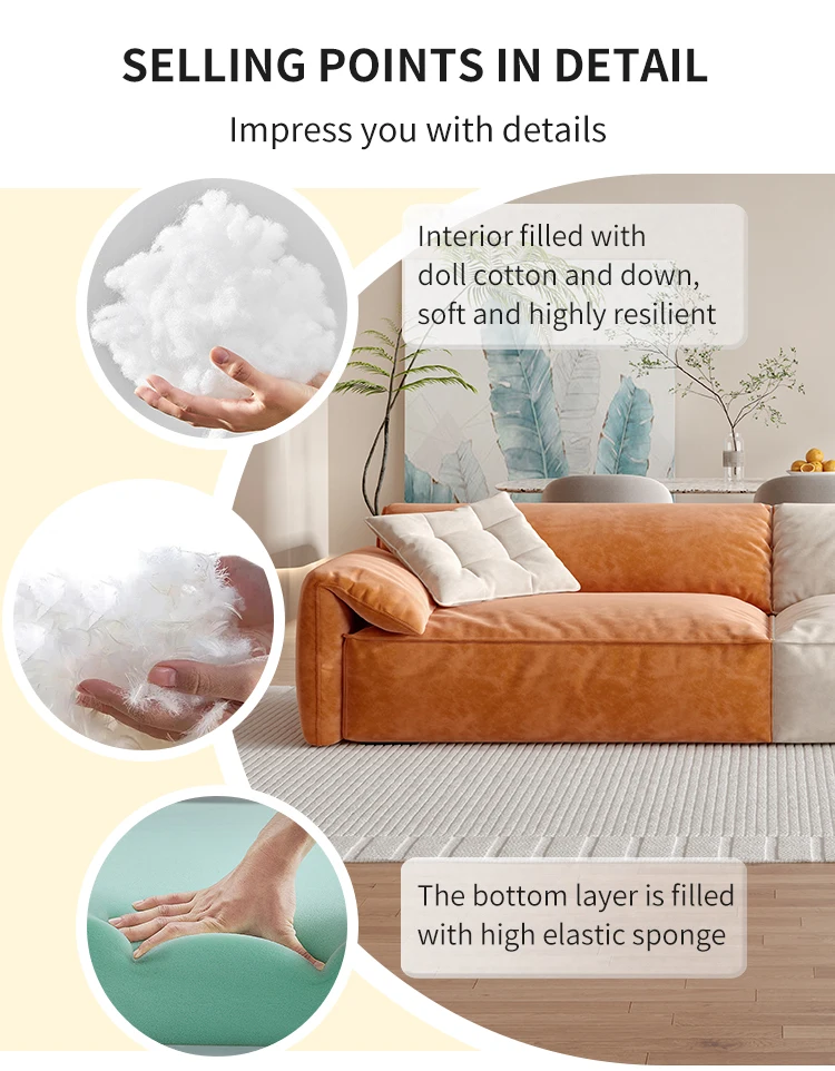 Italian Elephant Ears Sofa Set Brushed Fabric Latex Sponges Living Room