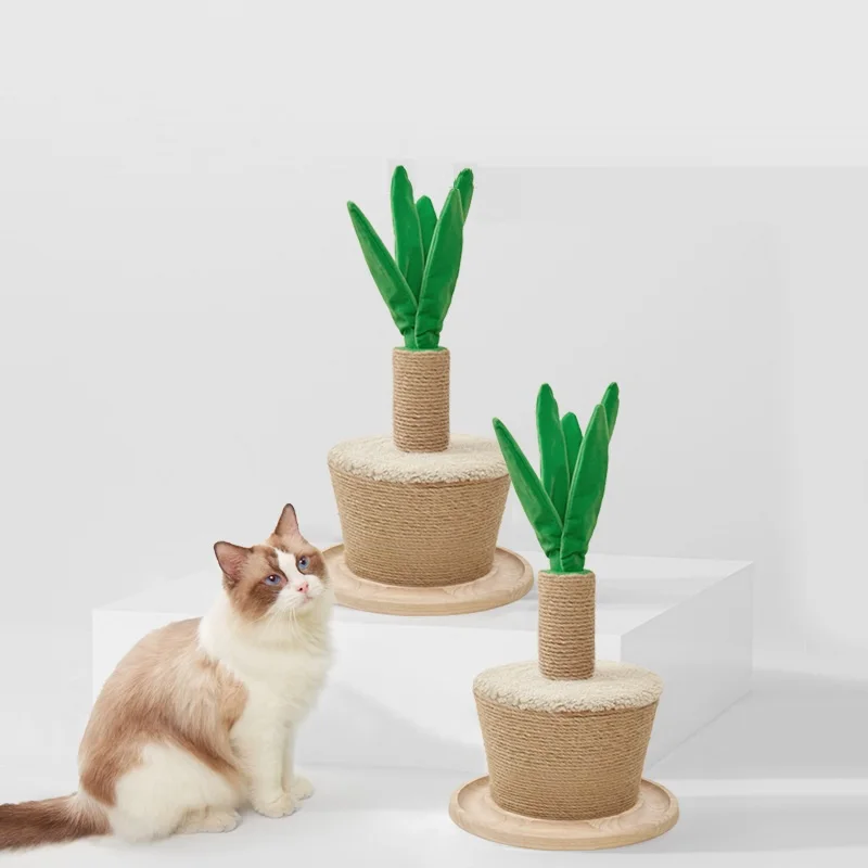 Flower Pot Design Cat Tree Scratcher Plush Wear-Resistant Post Toy and Board with Climbing Features