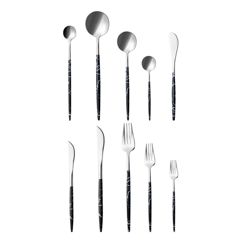 Black Marble Handle Flatware Set 24pc Stainless Steel Cutlery Set Service for 4
