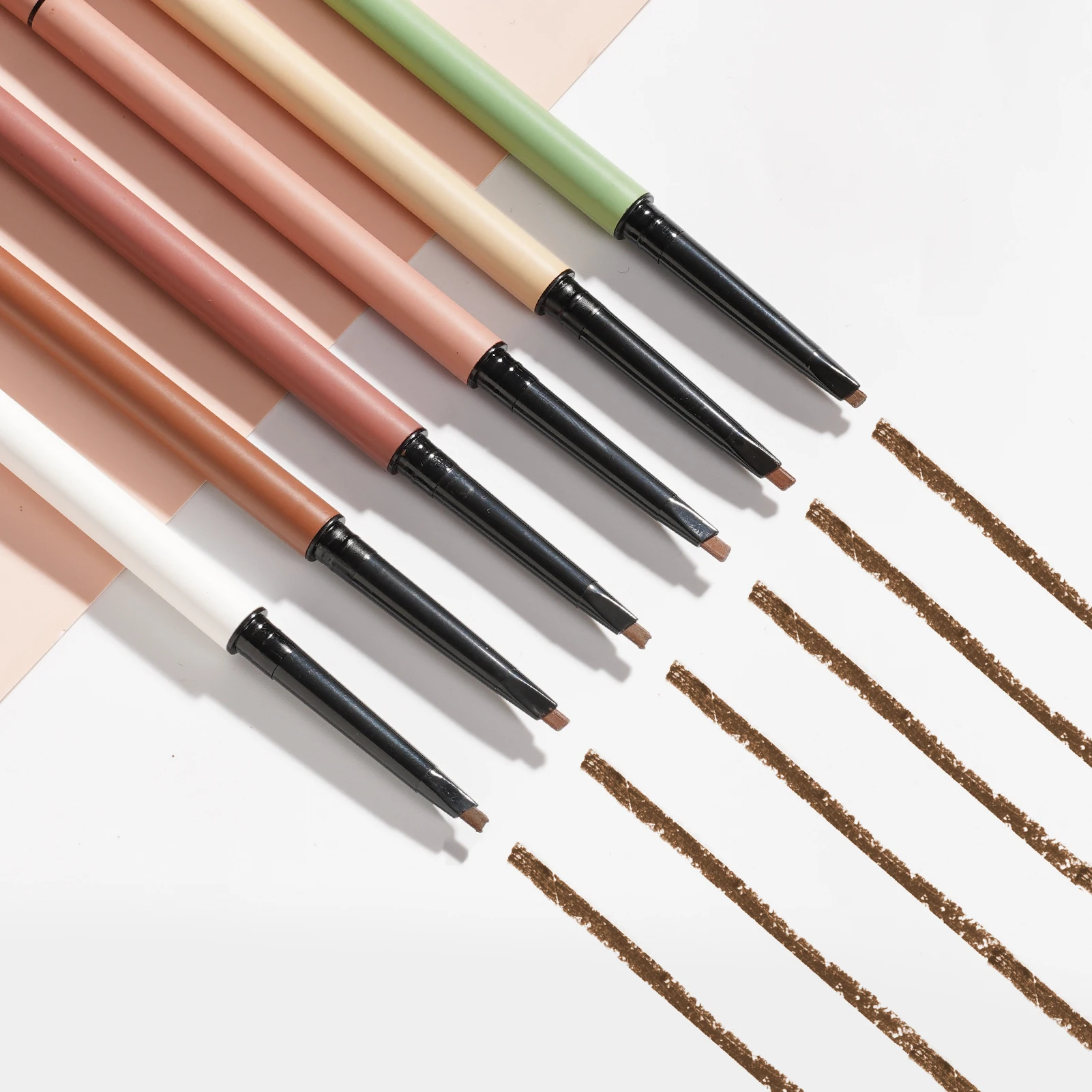 Private Label Precise Dual Ended Eyebrow Pencils Custom Beige Eyebrow Pencil Nude Slim Crayon White Brow Pencil Brush OEM