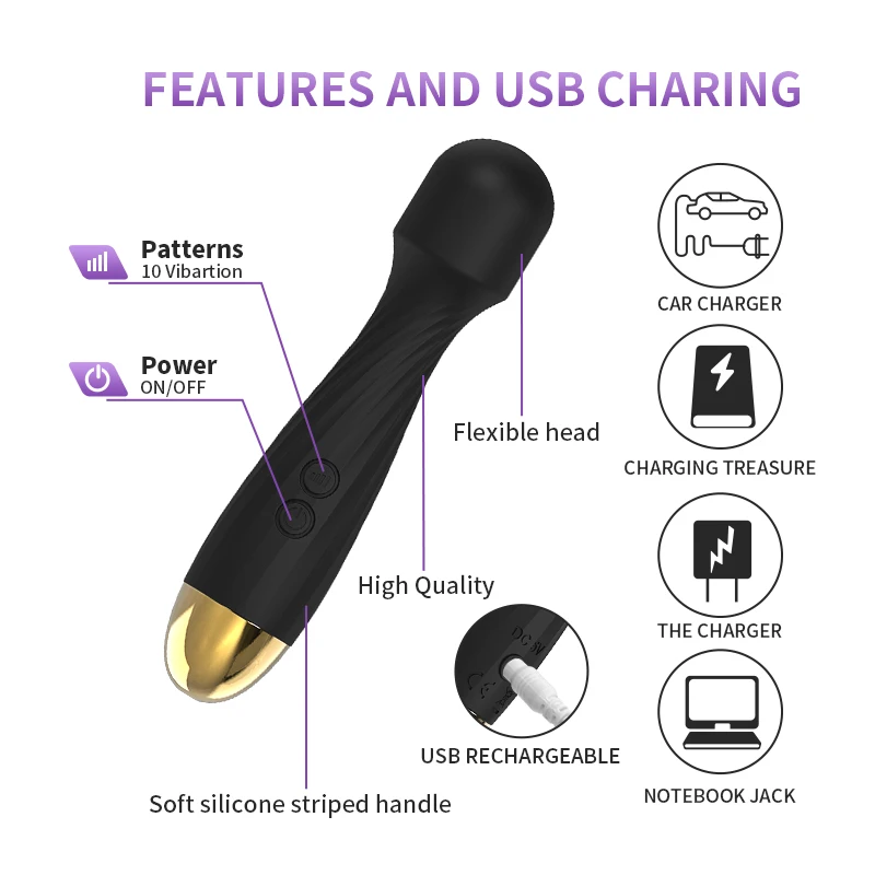 USB & DC Charging Adult Massager for Women Couple-Friendly AV Vibrator with 10 Variable Speeds