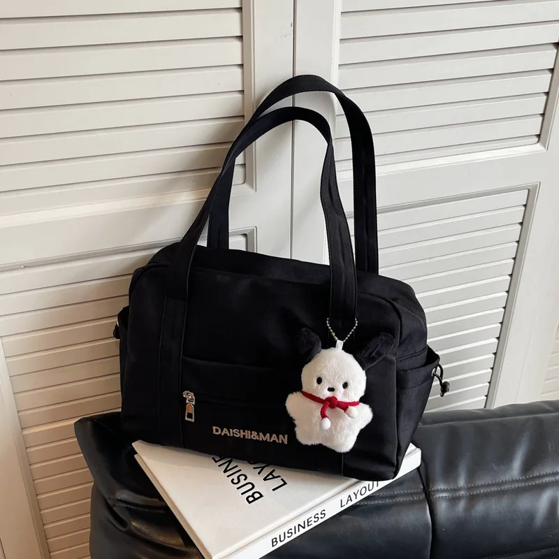 DICHOS Good Quality Promotional Nylon Women Tote Bag Large Capacity Travel Storage Bag Shoulder Bag with Cute Puppy Pendant