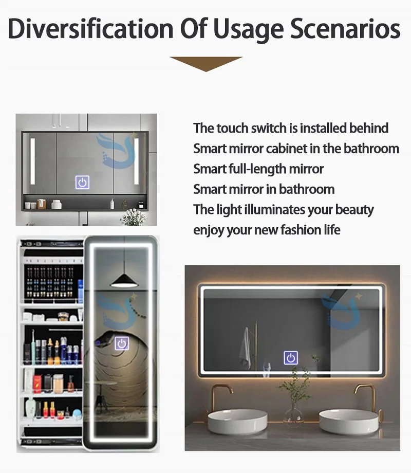 Smart Bathroom Mirror Dc12V  Single Key Tricolor Led Light  Capacitive Sensor Dimmer Mirror Touch Switch details