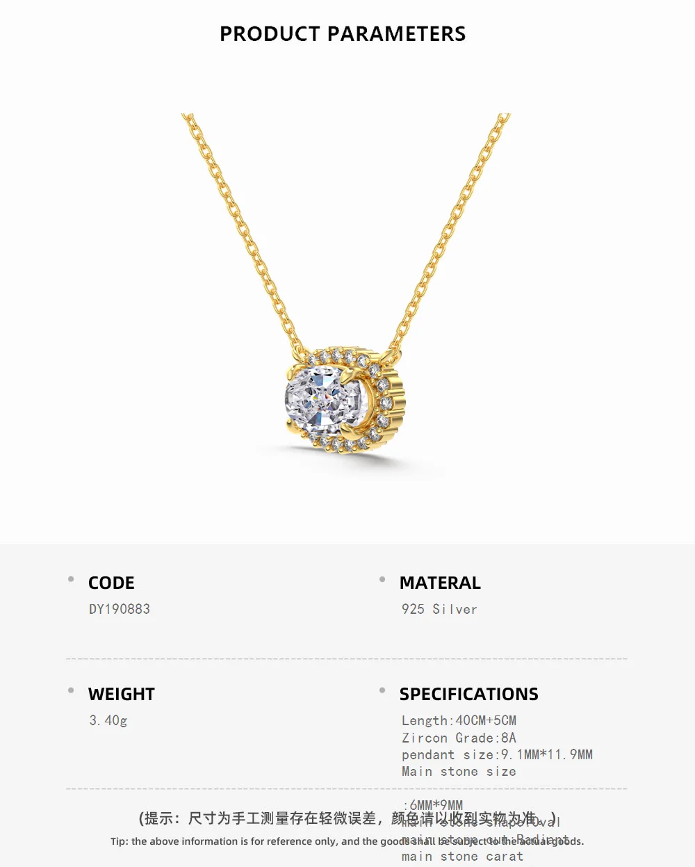 KAKODIY High Quality 925 Sterling Silver Jewelry Round Oval 8A Zircon Zirconia Pendant Necklace 18K Gold Plated Necklace for Women detail 1