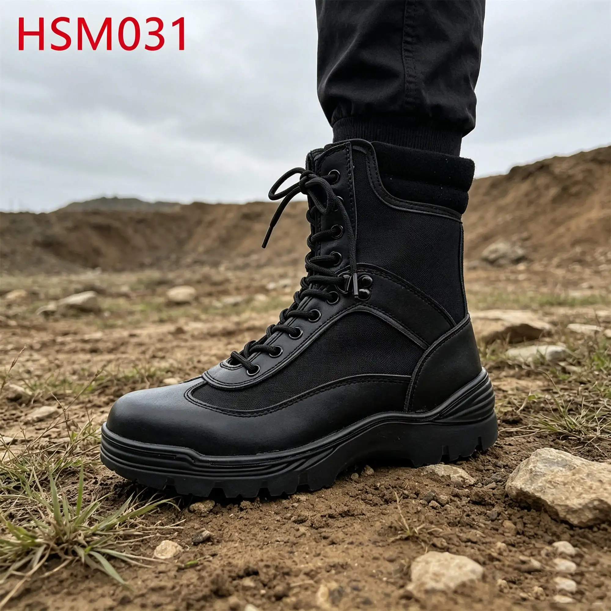 ZYF,Manufacturer Price Durable PU Outsole with Stitching Black/tan Combat Boots Zipper&magic Tap Design Fighting Boots HSM031