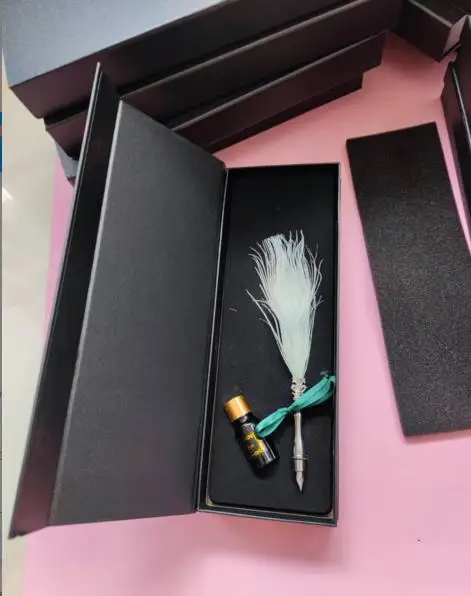 Peacock Feather Pen Set Calligraphy Writing Quill Ink Dip Pen With 1 ...