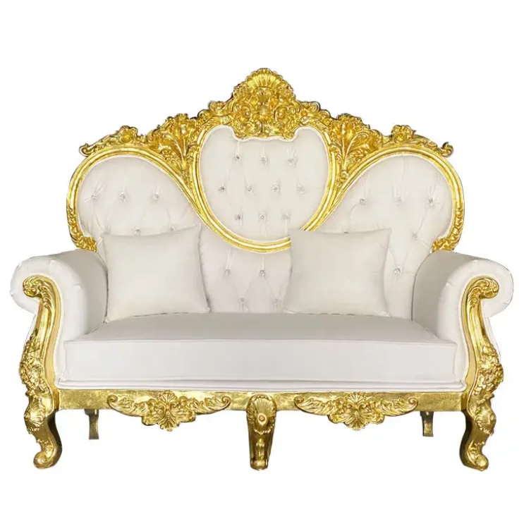 King and Queen High Back Cheaper White Gold Throne Chairs Royal Luxury Oarty Wedding Chair for Groom and Bride