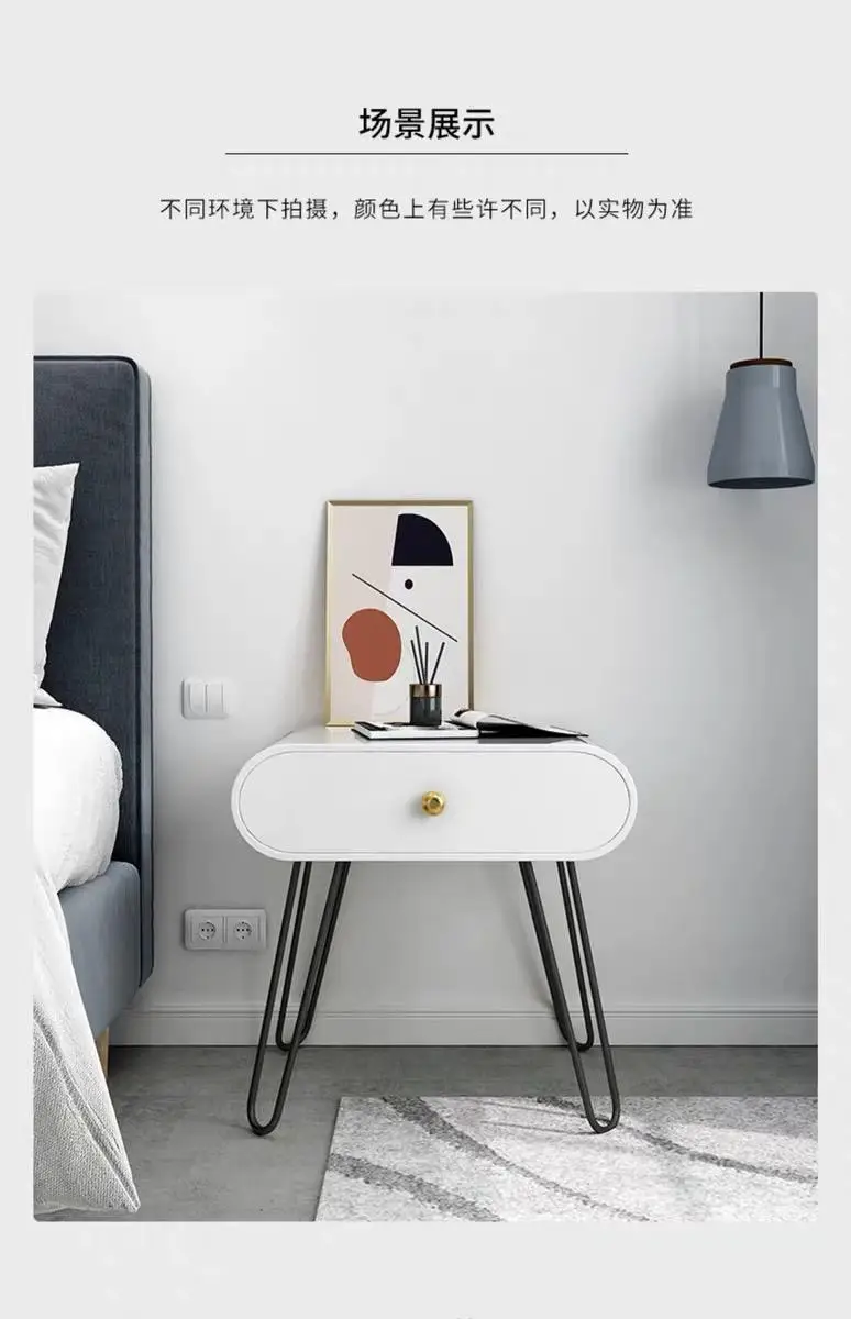 indoor furniture wooden material white black Iron art short nightstand