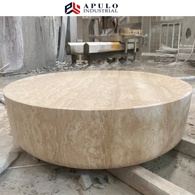 Italian Modern Style Small Round Living Room Natural Stone Travertine Coffee Table 333076